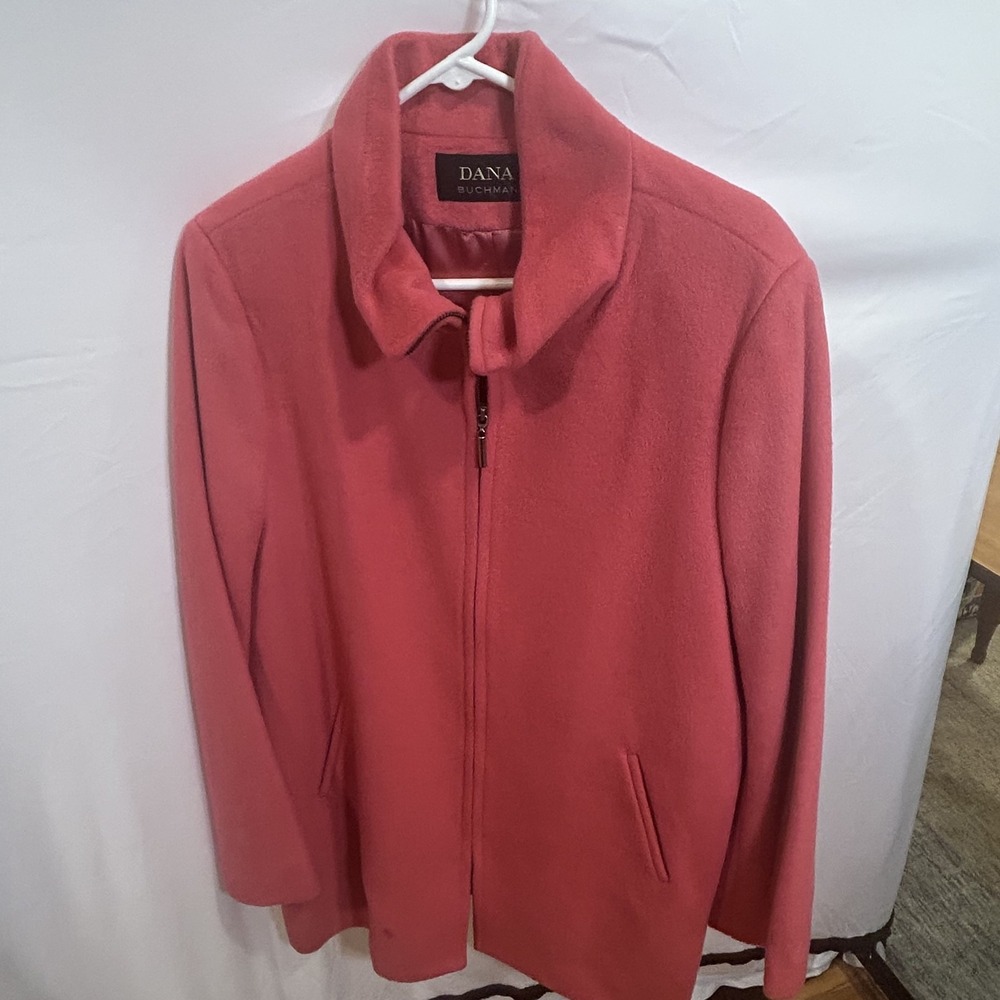Dana Buchman Coat Womens 14 Pink Wool Angora Zip Front Lined Pockets‎ Mid Length